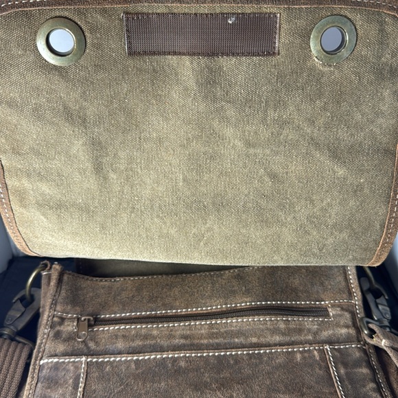 Wilsons Leather M. Julian Brown Leather Suede Canvas Messenger Bag - Picture 4 of 13